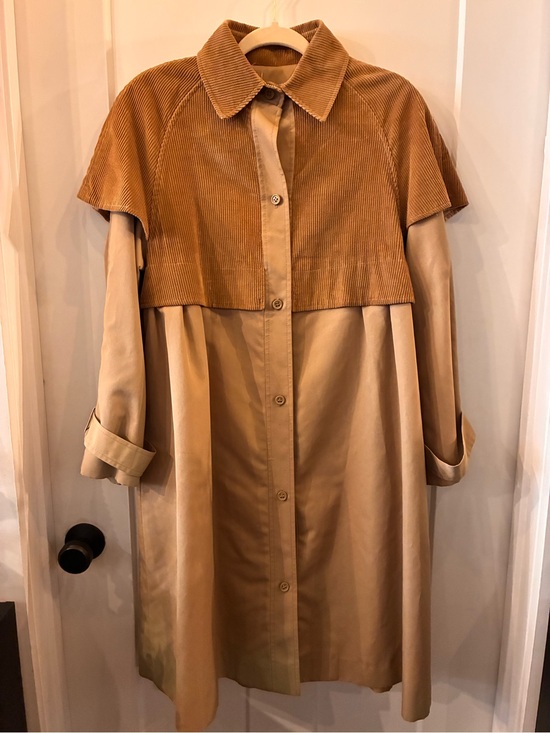 Jackets & Blazers - Women's Two-Tone Tan Trench Jacket with Corduroy Yoke